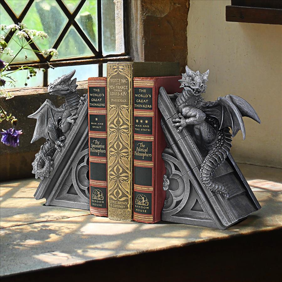 Gothic Castle Dragons Sculptural Bookend Set