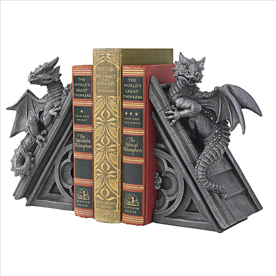 Gothic Castle Dragons Sculptural Bookend Set