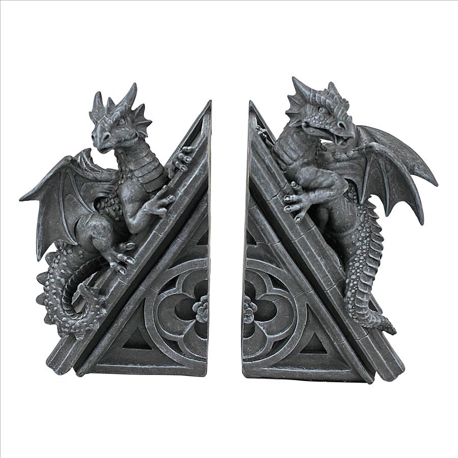 Gothic Castle Dragons Sculptural Bookend Set