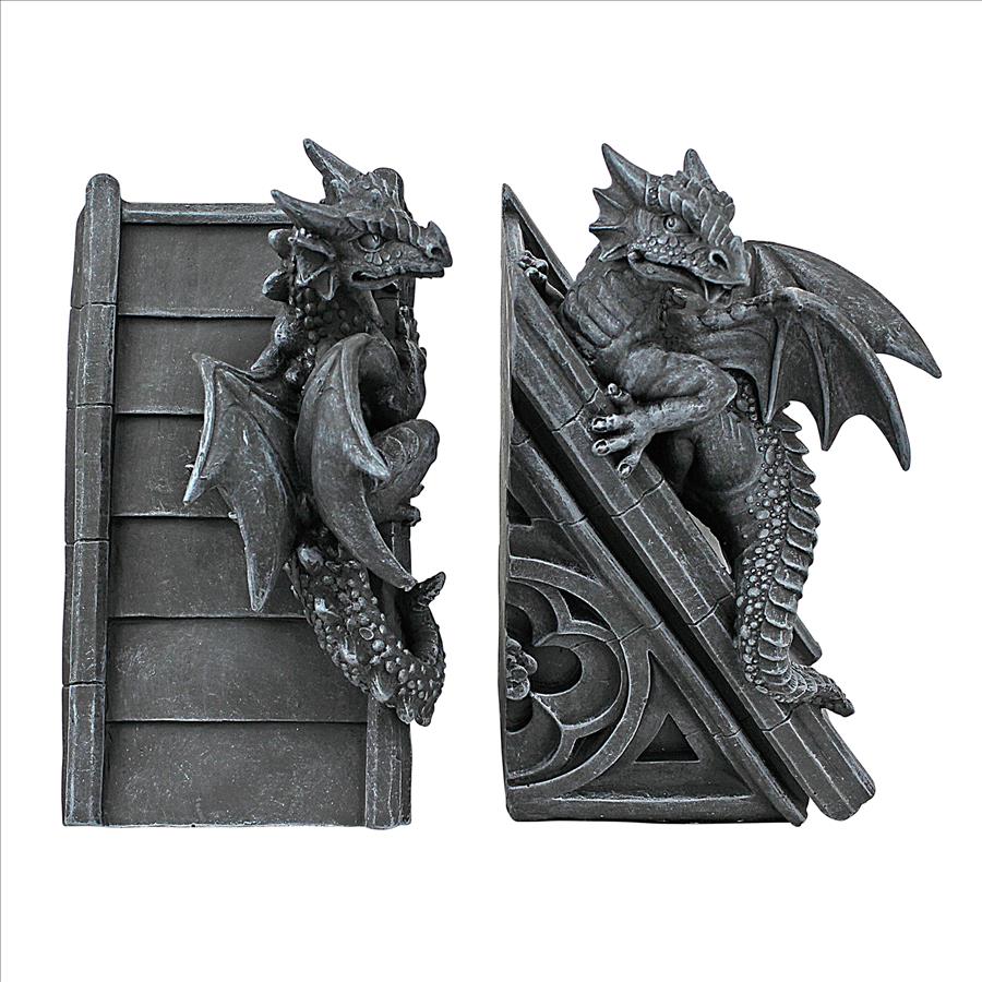 Gothic Castle Dragons Sculptural Bookend Set