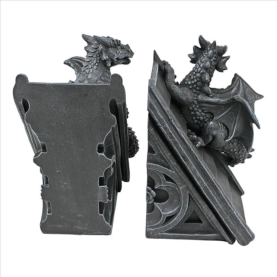 Gothic Castle Dragons Sculptural Bookend Set