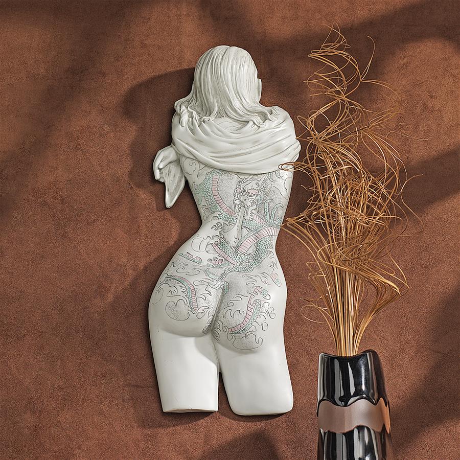 Tattoo Temptation Nude Female Wall Sculpture: Asian Beauty