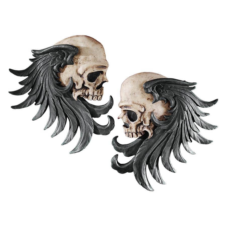 Bad to the Bones Winged Skull Sentinel Wall Sculpture Set