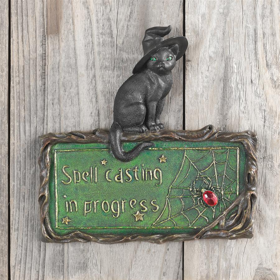 Witch's Cat Spell-Casting Wall Sculpture