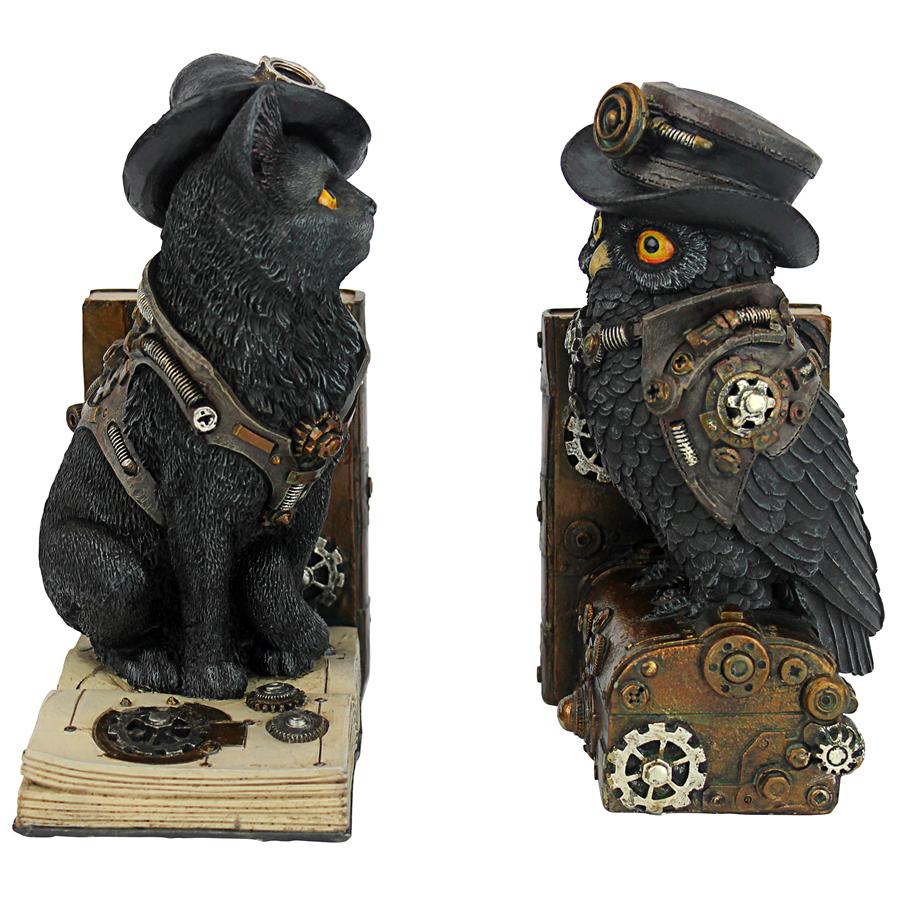 Knowledge Seekers Steampunk Cat and Owl Sculptural Bookends