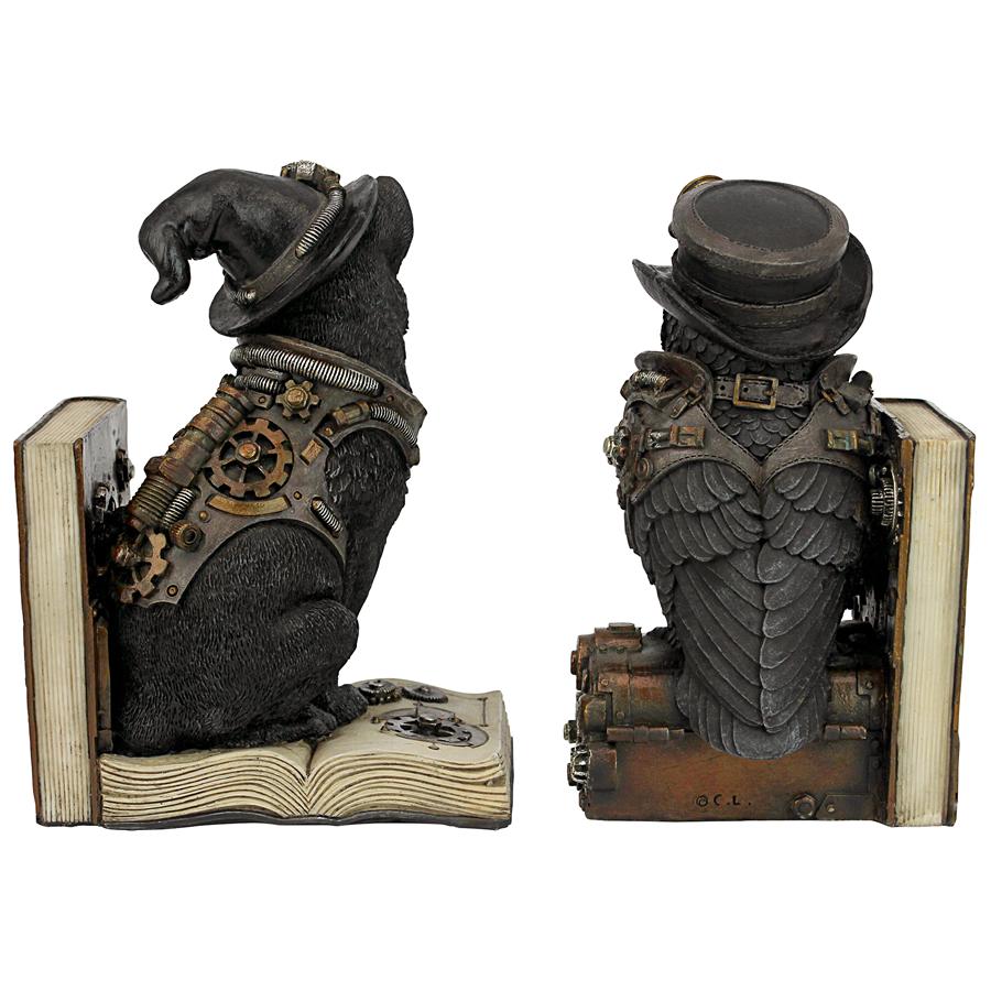 Knowledge Seekers Steampunk Cat and Owl Sculptural Bookends