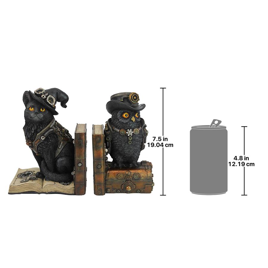 Knowledge Seekers Steampunk Cat and Owl Sculptural Bookends