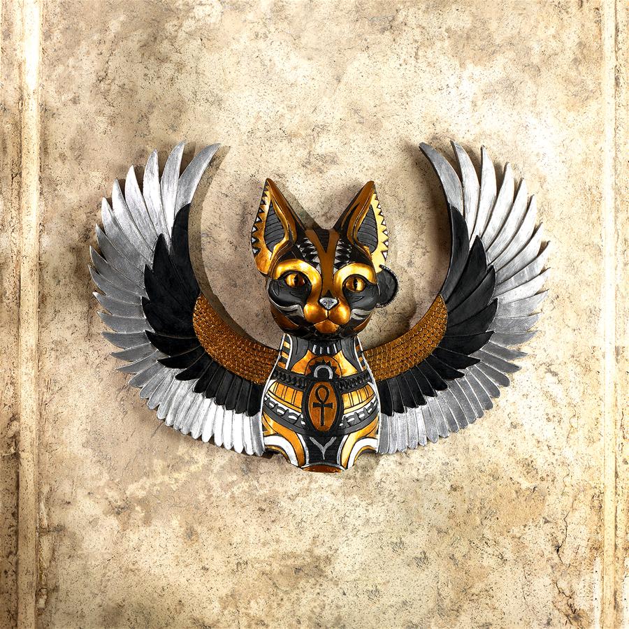 Goddess Bastet, Winged Protector of the People Cat Wall Sculpture