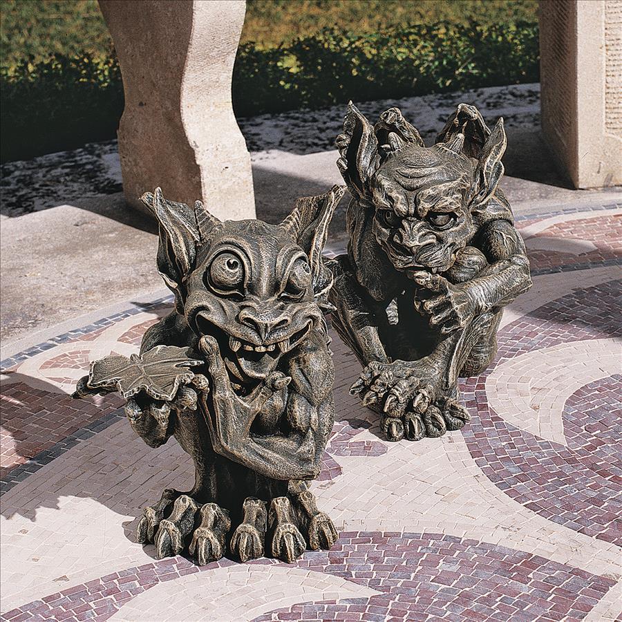Babble and Whisper the Gothic Gargoyle Statues: Set of Two