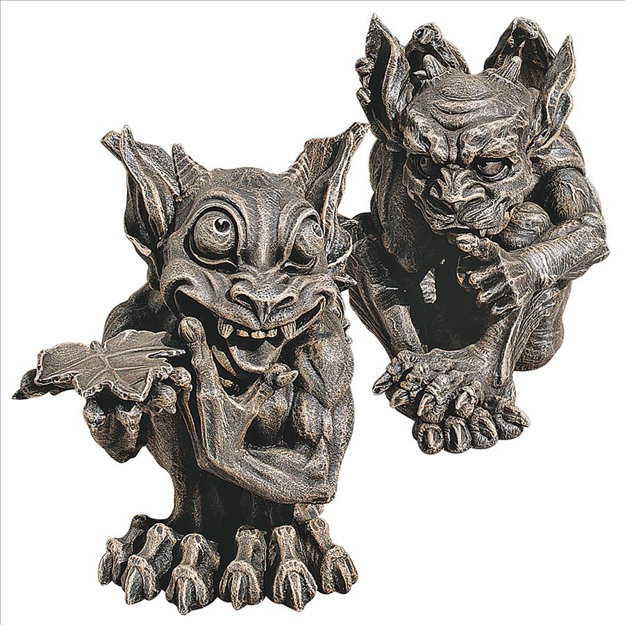 Babble and Whisper the Gothic Gargoyle Statues: Set of Two