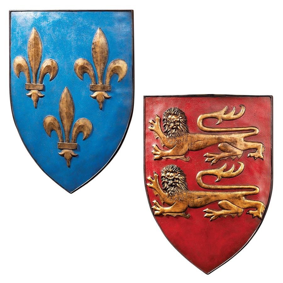 Grand Arms of France Sculptural Wall Shield Collection: Set of Two