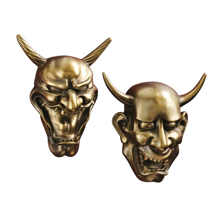 Hannya Demon Mask Wall Sculptures: Set of Two