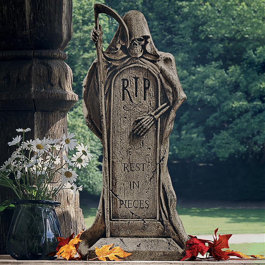 Rest in Pieces Grim Reaper Tombstone Statue