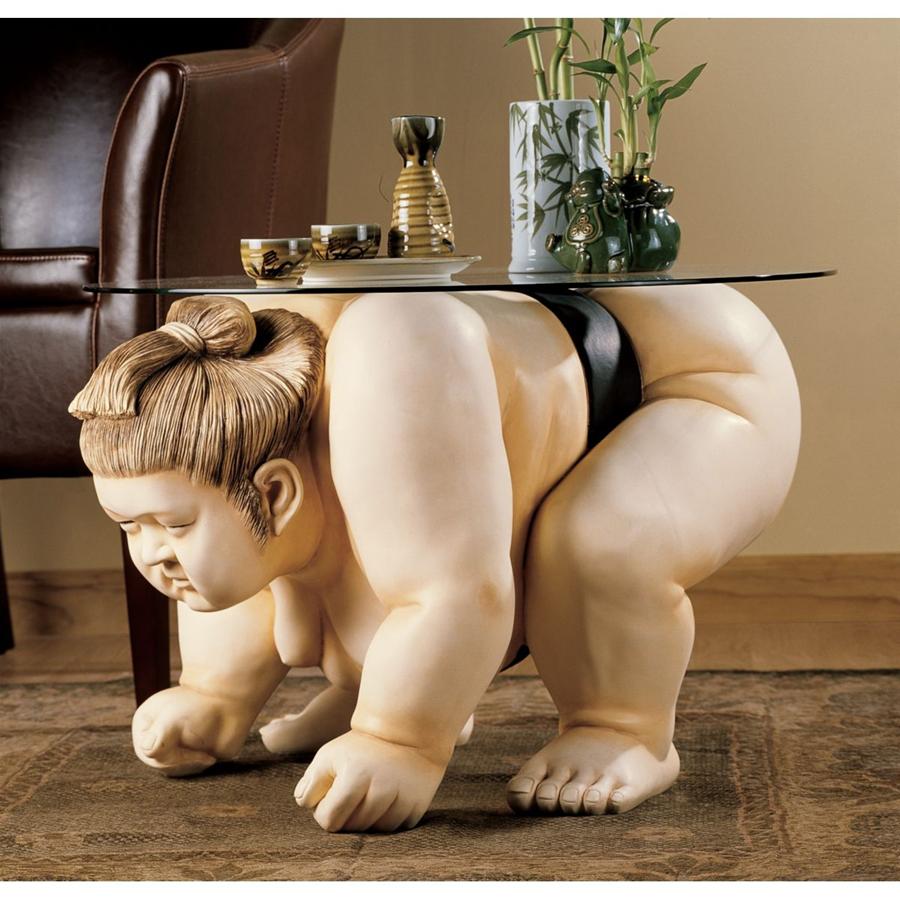 Basho the Sumo Wrestler Glass-Topped Sculptural Table