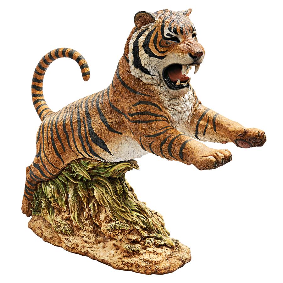 Jungle Cat Leaping Bengal Tiger Statue