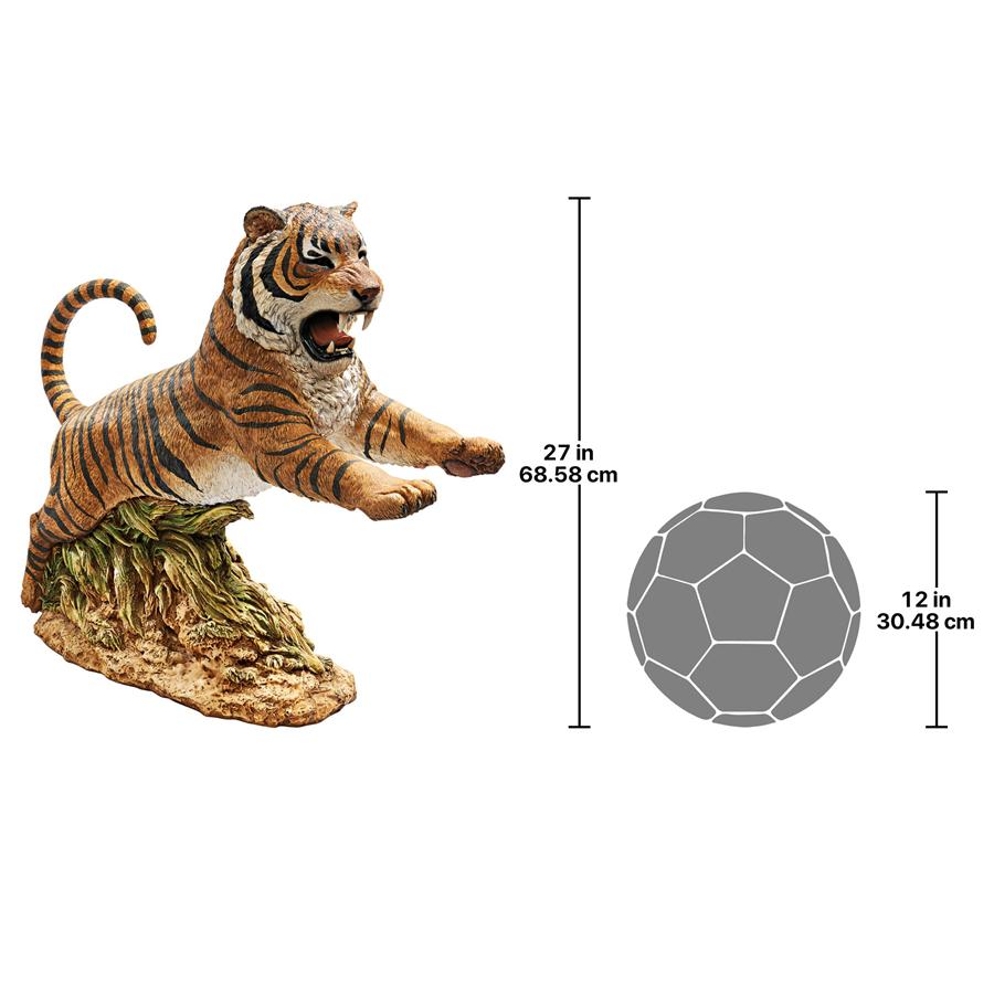 Jungle Cat Leaping Bengal Tiger Statue