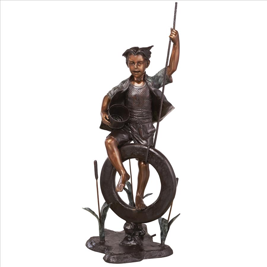 Swinging Tommy on His Tire Cast Bronze Garden Statue