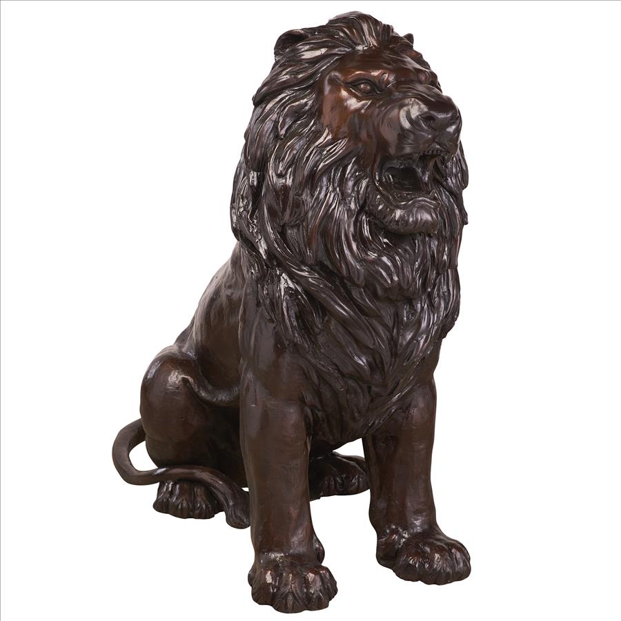 Sentinel Lion Cast Bronze Garden Statue: Left