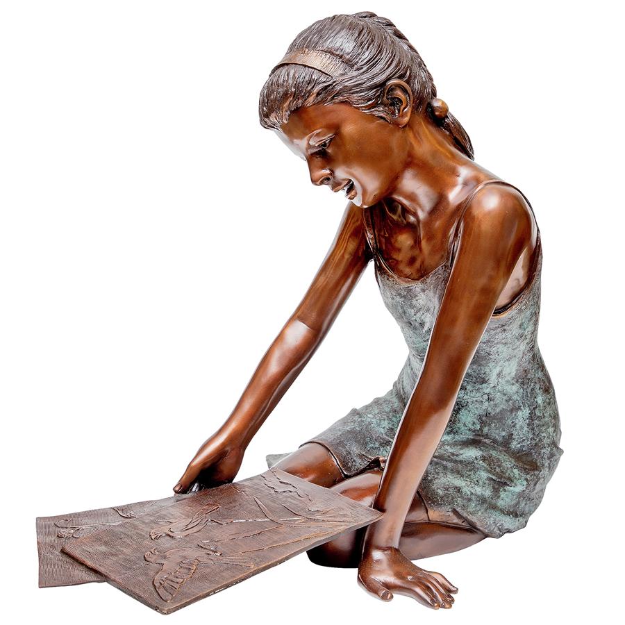 Samantha the Artist, Little Girl Cast Bronze Garden Statue