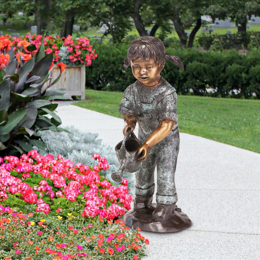 Watering Can Caitlyn Little Gardener Cast Bronze Garden Statue