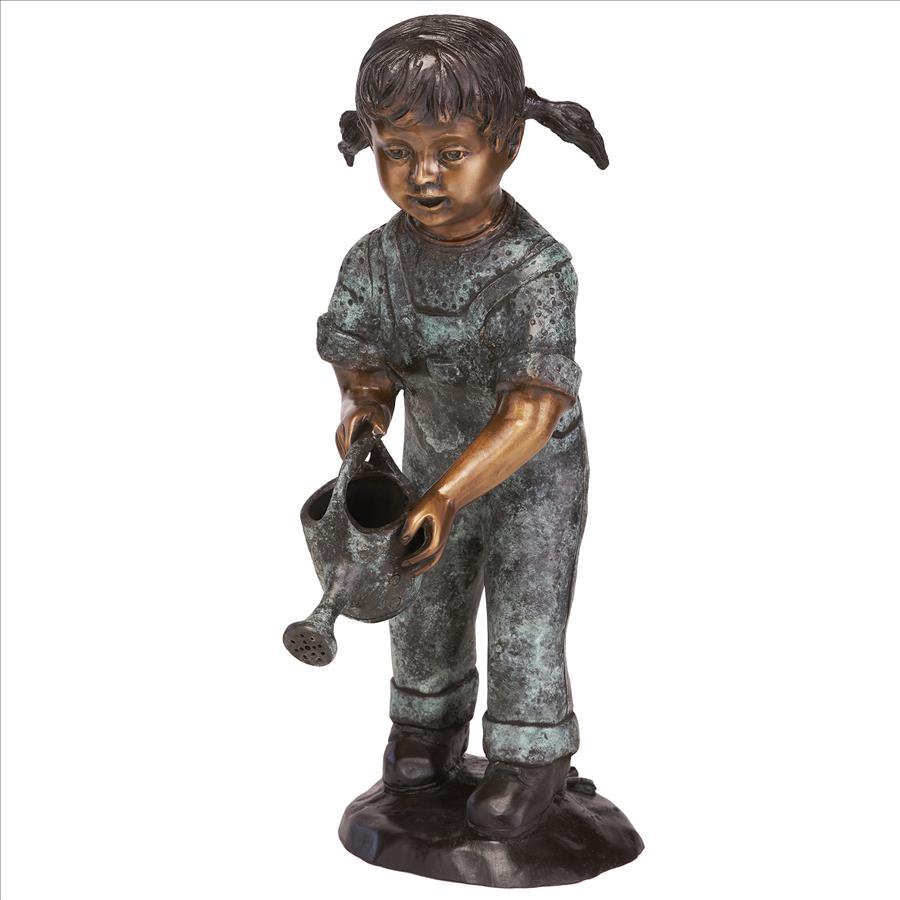 Watering Can Caitlyn Little Gardener Cast Bronze Garden Statue