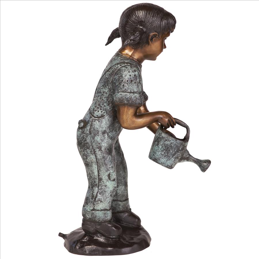 Watering Can Caitlyn Little Gardener Cast Bronze Garden Statue