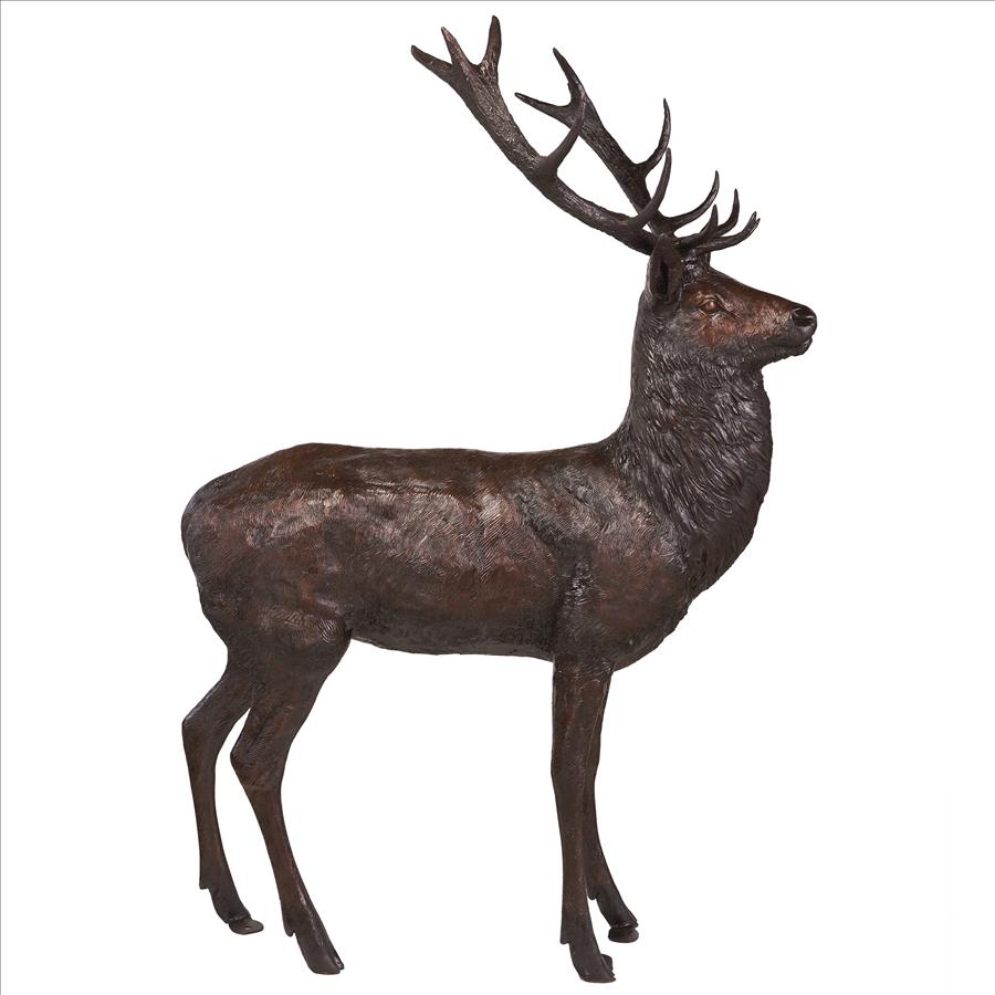 Standing Stag Deer Cast Bronze Garden Statue