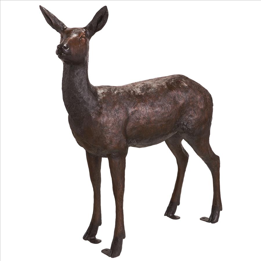 Standing Doe Deer Cast Bronze Garden Statue