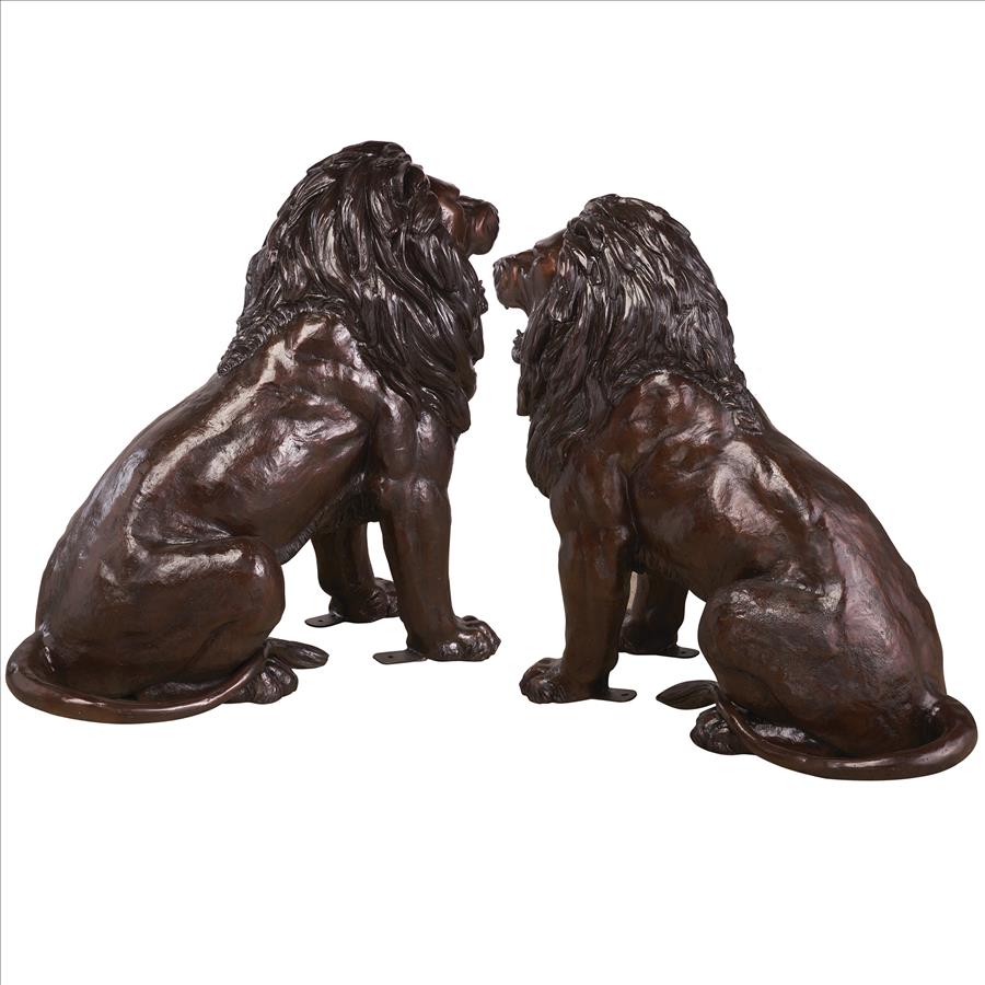 Sentinel Lion Cast Bronze Garden Statue: Set of Two