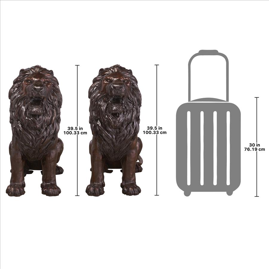 Sentinel Lion Cast Bronze Garden Statue: Set of Two