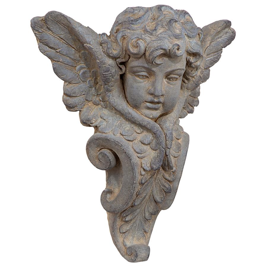 Victorian Heraldic Double-Winged Cherub Wall Pocket Sculpture