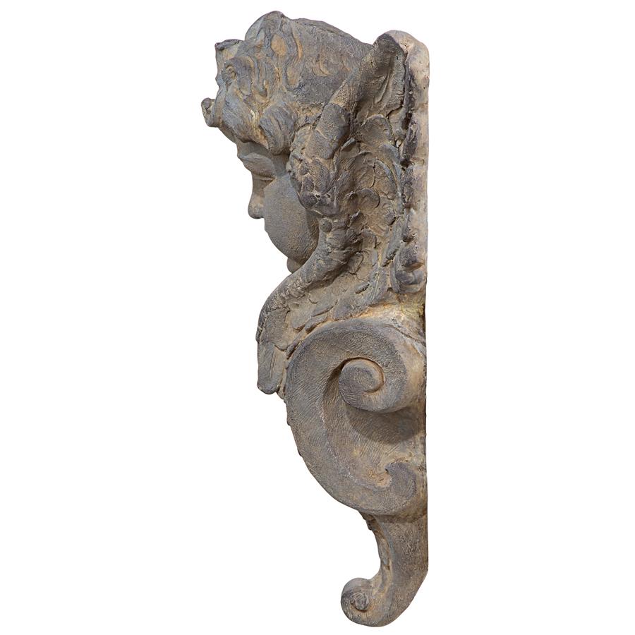 Victorian Heraldic Double-Winged Cherub Wall Pocket Sculpture