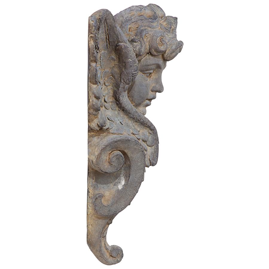 Victorian Heraldic Double-Winged Cherub Wall Pocket Sculpture