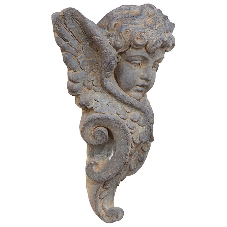 Victorian Heraldic Double-Winged Cherub Wall Pocket Sculpture