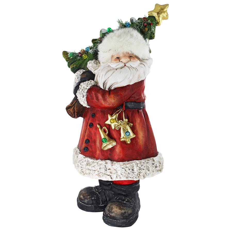 Santa with a Sparkling Christmas Tree Illuminated Holiday Statue