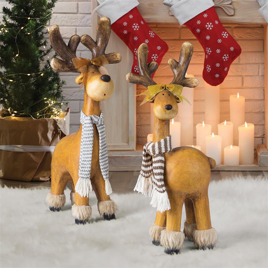 Santa's Second Team Holiday Reindeer Statues: Set of Two