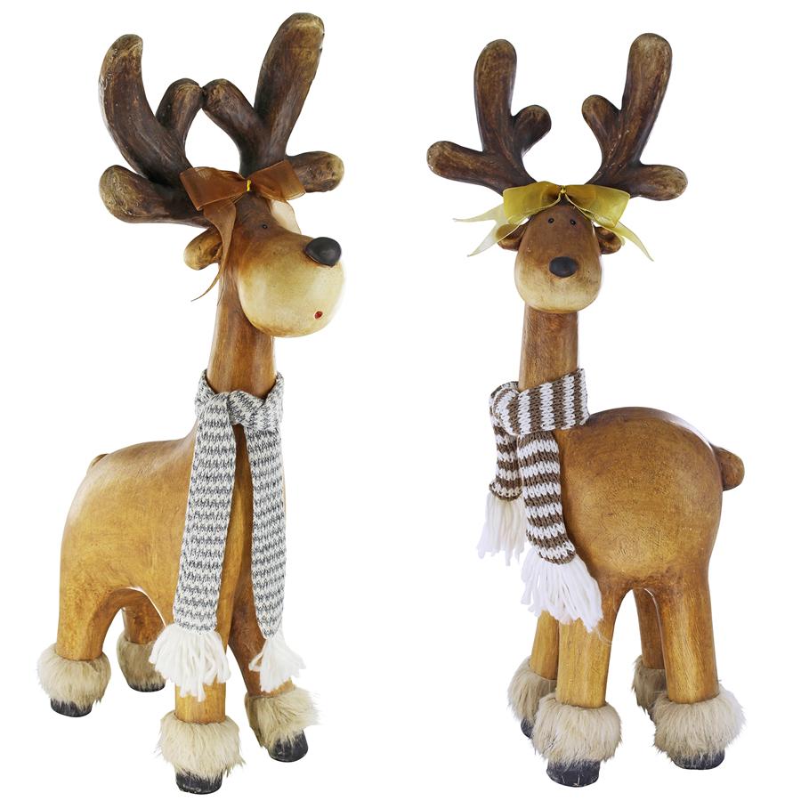 Santa's Second Team Holiday Reindeer Statues: Set of Two