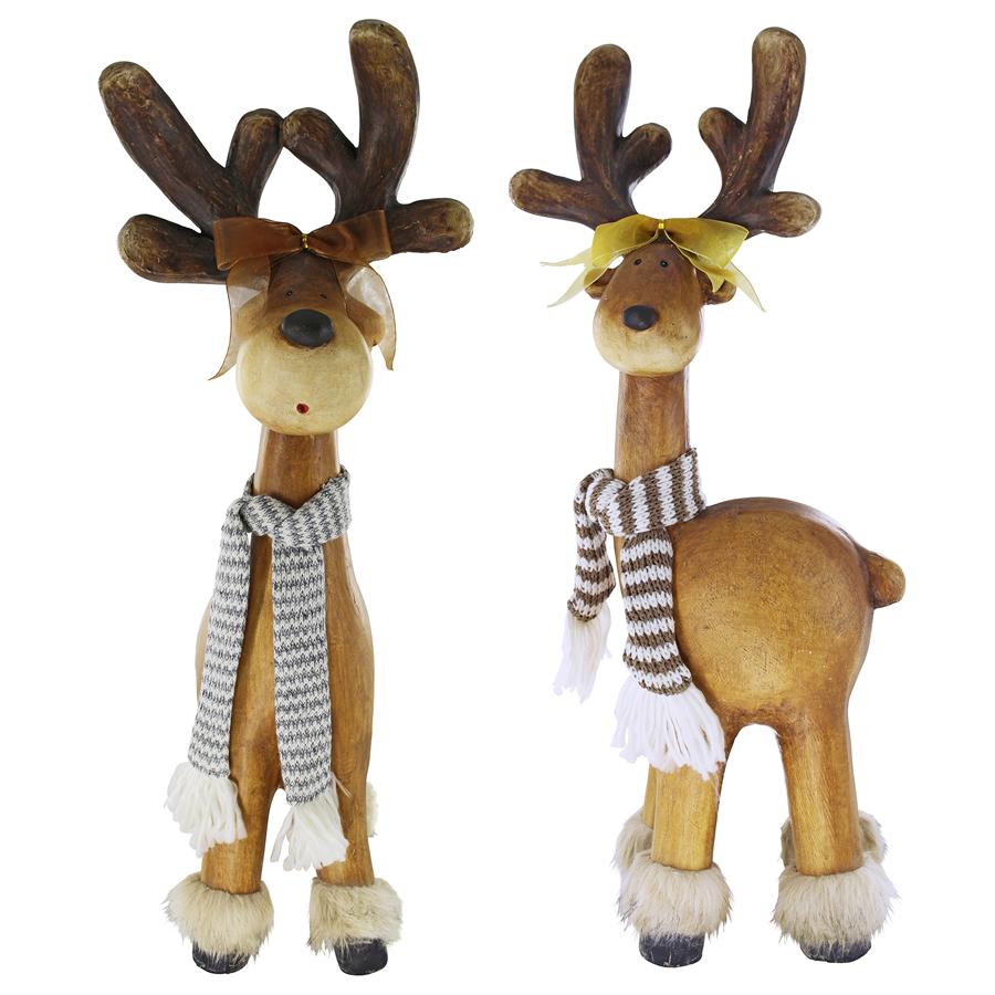 Santa's Second Team Holiday Reindeer Statues: Set of Two