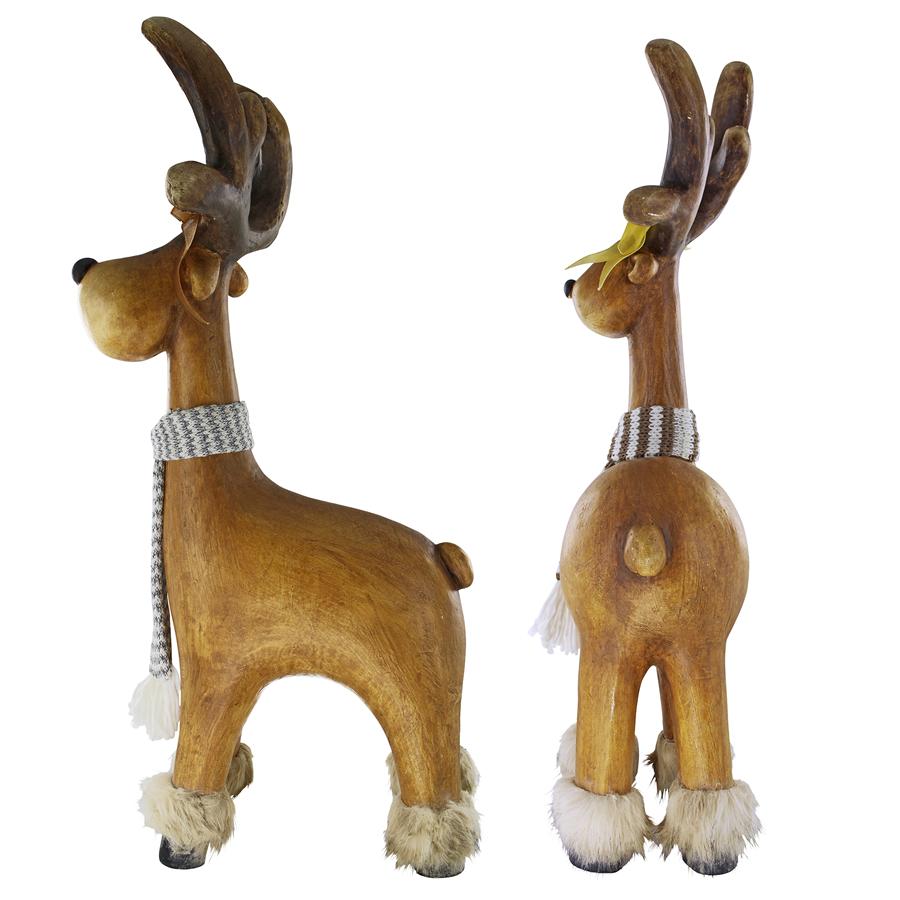 Santa's Second Team Holiday Reindeer Statues: Set of Two