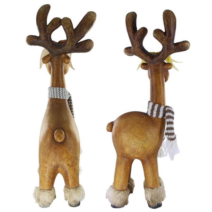 Santa's Second Team Holiday Reindeer Statues: Set of Two