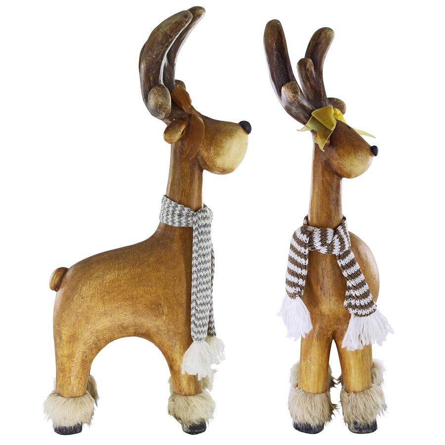 Santa's Second Team Holiday Reindeer Statues: Set of Two