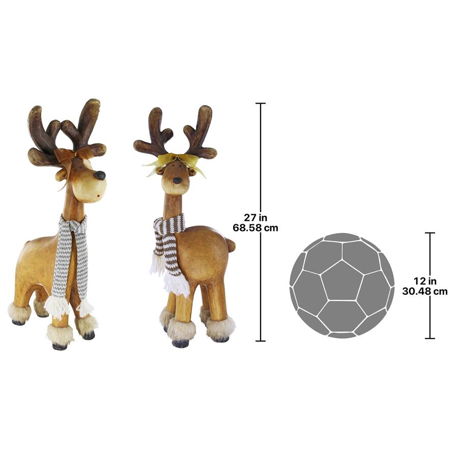 Santa's Second Team Holiday Reindeer Statues: Set of Two