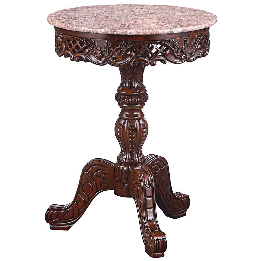 Chantret Marble-Topped Hardwood Pedestal Table