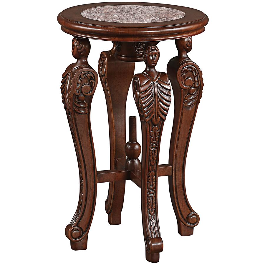 Four Caryatids Marble-Topped Hardwood Pedestal Table