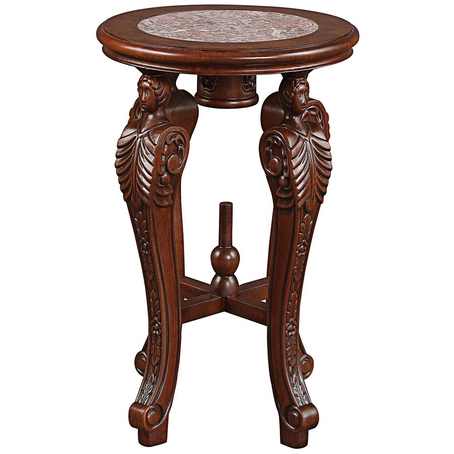 Four Caryatids Marble-Topped Hardwood Pedestal Table