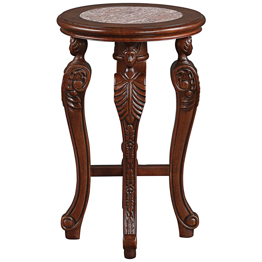 Four Caryatids Marble-Topped Hardwood Pedestal Table