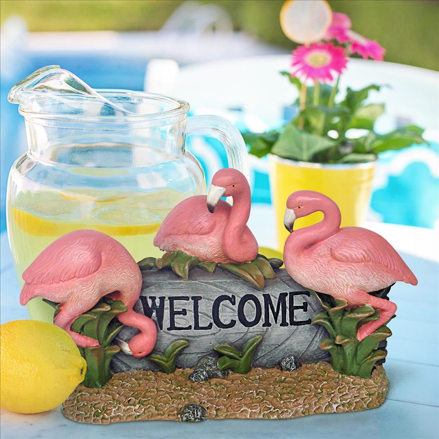 Pink Flamingo Welcome Sign Statue