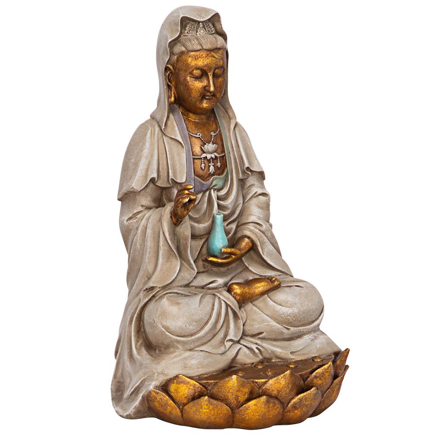 Goddess Guan Yin Seated on a Lotus Statue