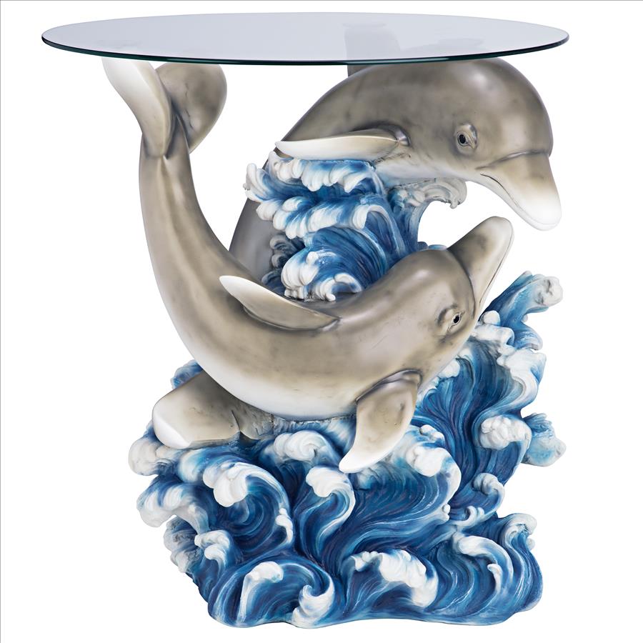 Dolphin Cove Glass-Topped Sculptural Table