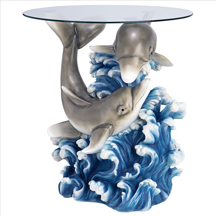 Dolphin Cove Glass-Topped Sculptural Table